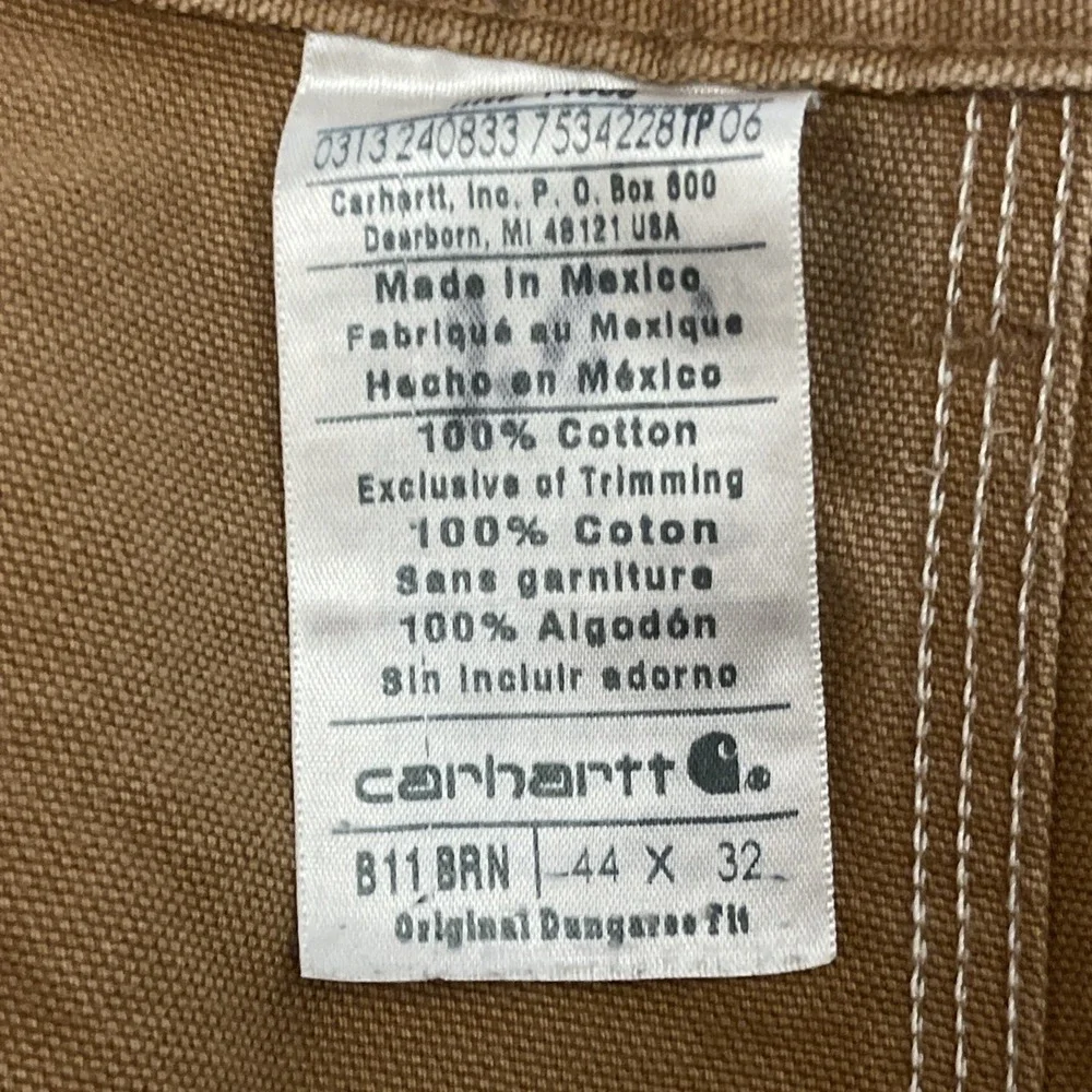 Carhartt  B11 Dungaree Fit Carpenter Canvas Pants Mens 44x32 Brown Distressed